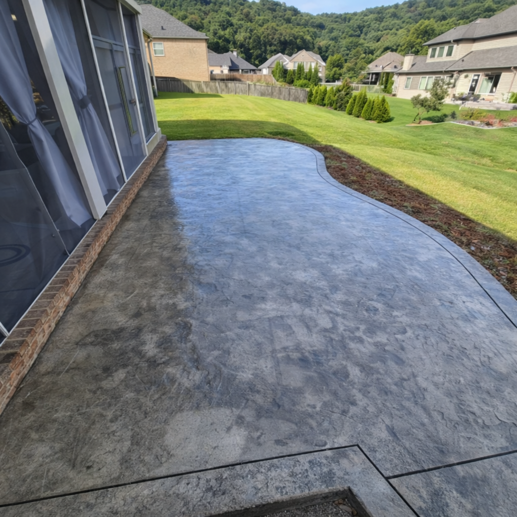 Stamped concrete patio installation by professional contractor in Jackson County Alabama